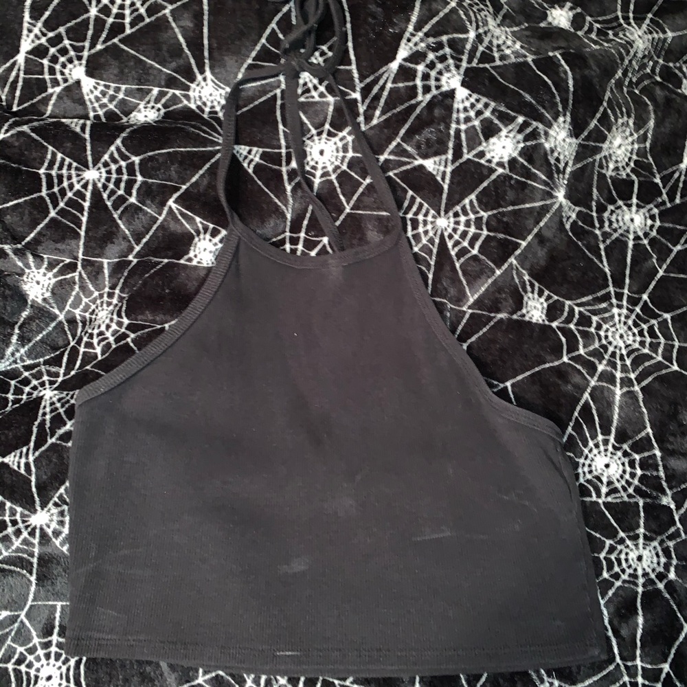 Black backless halter top